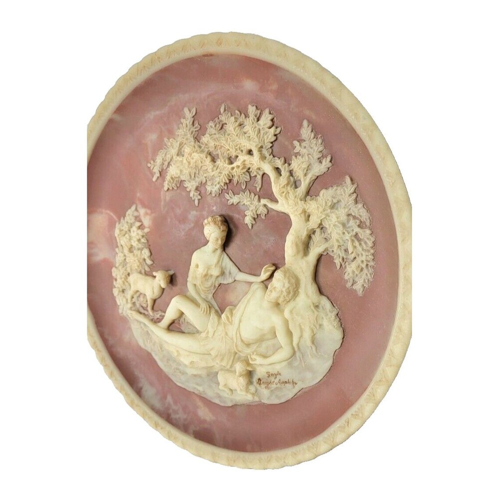 Vintage 1978 Solid Incolay Stone "A Thing of Beauty" 3D Decorative Plate